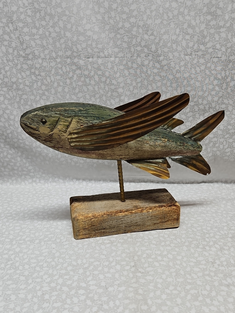 Folk Art Hand Carved Weathered Distressed Flying Fish